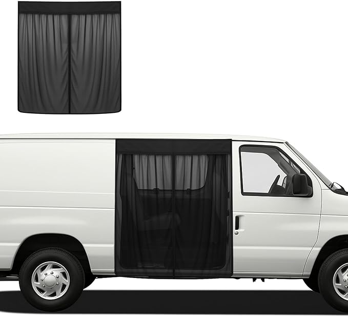 Magnetic Van Screen for Ford Econoline/Ford E-Series E-150 E-250 E-350 E450 1992-2005 - Mosquito Net with Zipper for Sliding Door - 60" H x 57" W