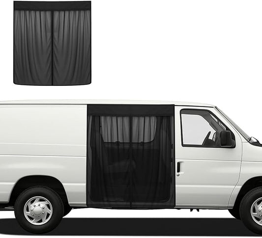 Magnetic Van Screen for Ford Econoline/Ford E-Series E-150 E-250 E-350 E450 1992-2005 - Mosquito Net with Zipper for Sliding Door - 60" H x 57" W