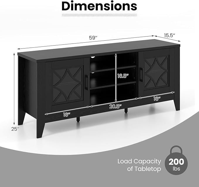 Giantex Farmhouse TV Stand for TVs up to 65", Entertainment Center with 4 Adjustable Storage Shelves & Tempered Glass Doors, Modern TV Console Table for Bedroom, Living Room