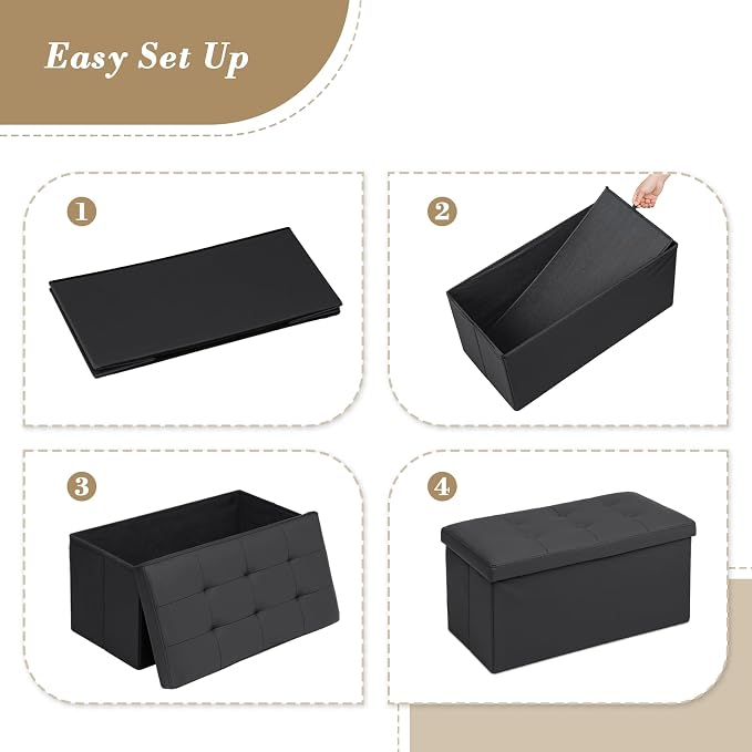 Athena Collection Leather Ottoman with Storage, 30 Inches Large Storage Ottoman Bench with 90L Storage, End of Bed Bench Foot Rest for Living Room, Bedroom, Entry, Black