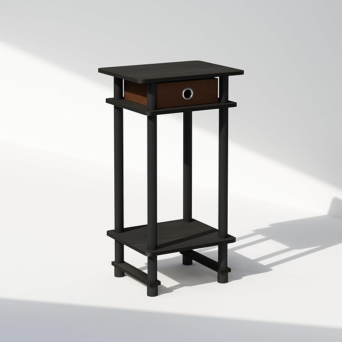 Furinno Turn-N-Tube Tall Nightstand with Bin, 1-Pack, Plastic Poles, Espresso/Brown
