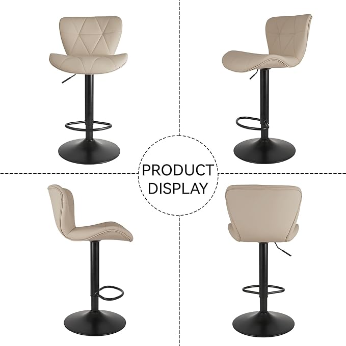 Nalupatio Modern Bar Stools Set of 4, Adjustable Faux Leather Upholstered Swivel Bar Stools, Counter Height Bar Chairs with Back for Kitchen Island, Khaki