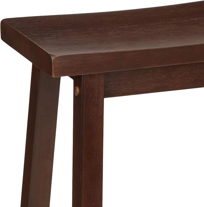 Amazon Basics Solid Wood Saddle-Seat Counter Height Bar Stools for Kitchen Island with Footrest, 24-Inch Height, Walnut, Set of 2