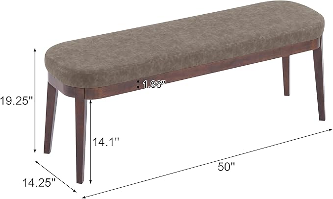 Christopher Knight Home Ella Mid-Century Faux Leather Upholstered Dining Bench, End of Bed Footrest, Entryway/Hallway Seating, Indoor Ottoman Bench with Padded Seat and Solid Wood Leg, Brown