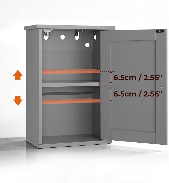 VINGLI Bathroom Wall Cabinet, Gray Medicine Cabinet with Single Door, Small Over Toilet Storage Organizer with Adjustable Shelf, Hanging Kitchen Cupboard for Laundry Room, 13.7x7.5x19.7 Inch