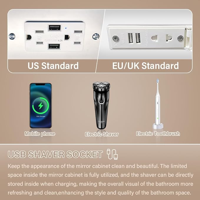 LED Medicine Cabinet,Bathroom Mirror Cabinet with Lights,16×24inch,Equip with Internal Light,Aluminum Construction,USB Shaver Socket,3 Color,Dimmer,Demister,Surface Mounted and Recess Mounted