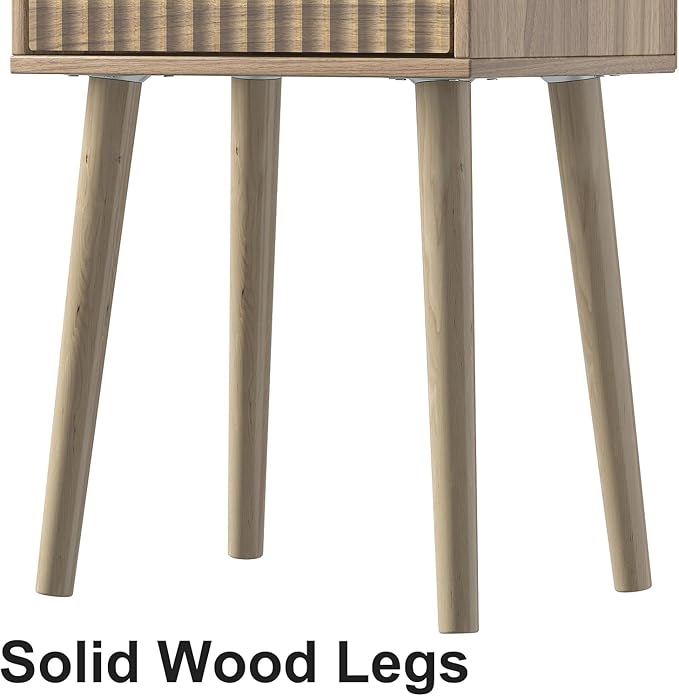 LAATOOREE Nightstands Set of 2, Small Size Side End Table, Bedside Table with Fluted Door, Solid Wood Feet; for Bedroom, Small Bed