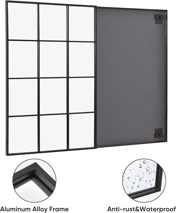 Suidia Wall Mirror, 24" x 36" Window Decorative Mirrors, Metal Framed Wall Decor Wall-Mounted Mirrors for Bedroom, Living Room, Entryway, Black