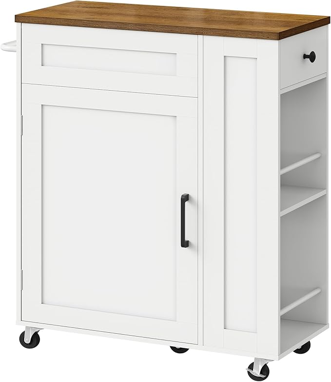 CHOEZON Kitchen Island Cart with Storage, Kitchen Cabinet, Mobile Kitchen Island, Storage Trolley for Kitchen with Hidden Trash Bin Cabinet, for Dining Room, White and Walnut MZD06WL