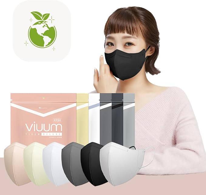 HOMSSEM [25pcs VIUUM Deluxe Korean Face Color Mask– Soft and Durable Korea Face Mask for Adults –2D 4-Layer Filter 6Color (Black-Large)