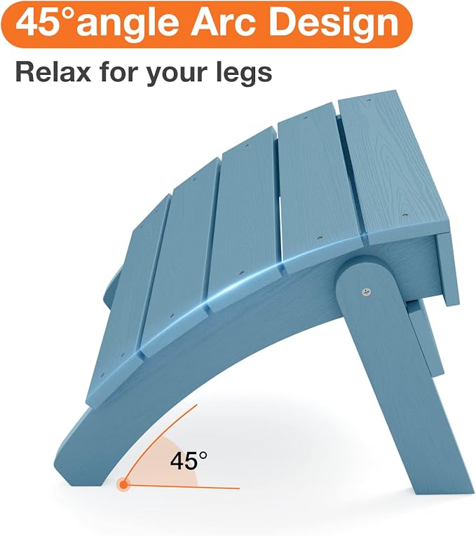 YEFU Adirondack Ottoman, Patio Foot Rest, Adirondack Foot Rest, Folding Adirondack Footstool, Weather Resistant for Adirondack Chair, Widely Used for Outdoor, Porch, Backyard, Garden, Fire Pits-Blue