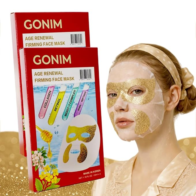 GONIM Korean Face Mask with Integrated Eye Patches with PDRN, Retinol & Caffeine, Collagen Face Mask, Hydrating Face Masks, Hyaluronic Acid Serum Sheet Mask Korean Skin Care Anti Aging 35ml/1.18oz x 8
