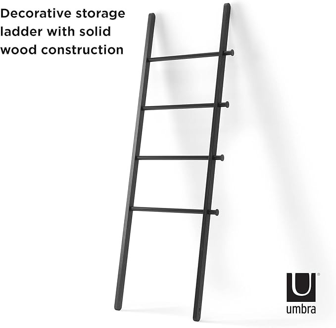 Umbra Leana Decorative Ladder, Expandable Blanket Rack, Bathroom Towel Holder, and Clothes Organizer, Regular, Black