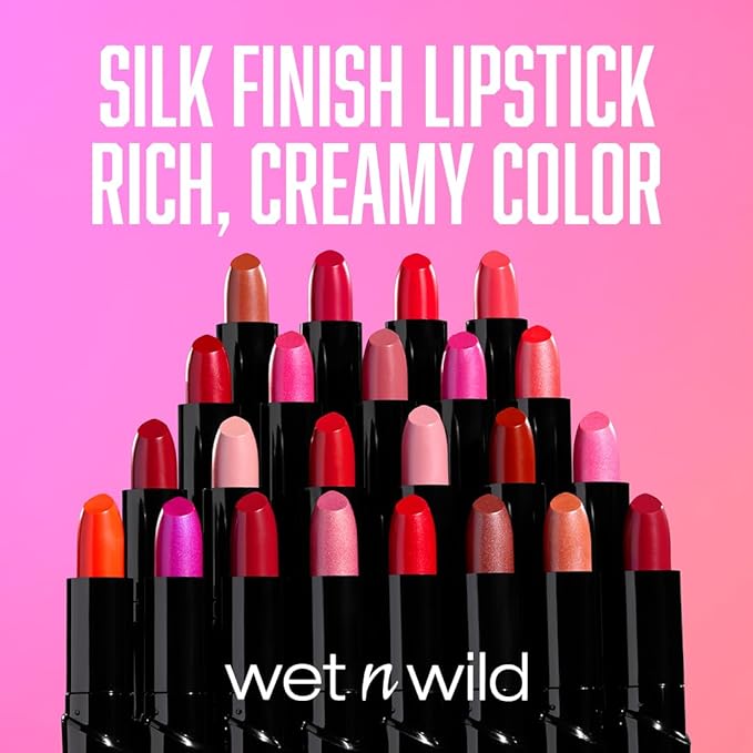wet n wild Silk Finish Lipstick, Hydrating Rich Buildable Lip Color, Formulated with Vitamins A,E, & Macadamia for Ultimate Hydration, Cruelty-Free & Vegan - Fuchsia with Blue Pearl (Pack of 2)