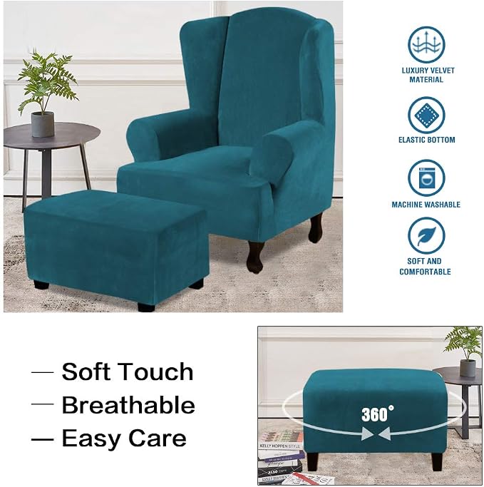 H.VERSAILTEX Real Velvet Plush 1 Piece Form Fit Stretch Rectangle Folding Storage Covers Ottoman Slipcovers Removable Footstool Protect Footrest Covers Elastic Bottom Washable(X-Large, Deep Teal)