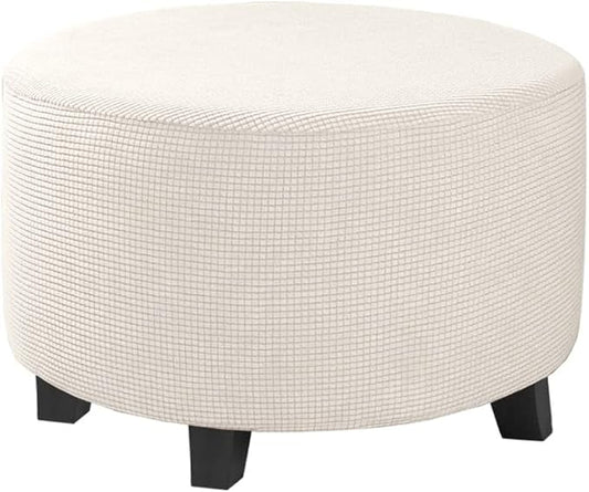 H.VERSAILTEX Ottoman Cover Stretch Ottoman Slipcover Round Ottoman Storage Cover Folding Stool Covers Furniture Protector Cover for Footrest Ottoman Fit Dia 20" - 23", Ivory