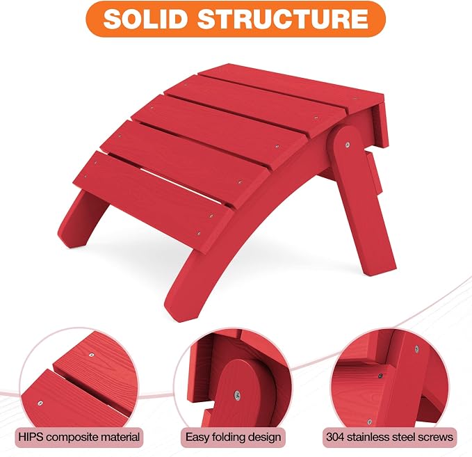 YEFU Adirondack Ottoman, Patio Foot Rest, Adirondack Foot Rest, Folding Adirondack Footstool, Weather Resistant for Adirondack Chair, Widely Used for Outdoor, Porch, Backyard, Garden, Fire Pits-Red