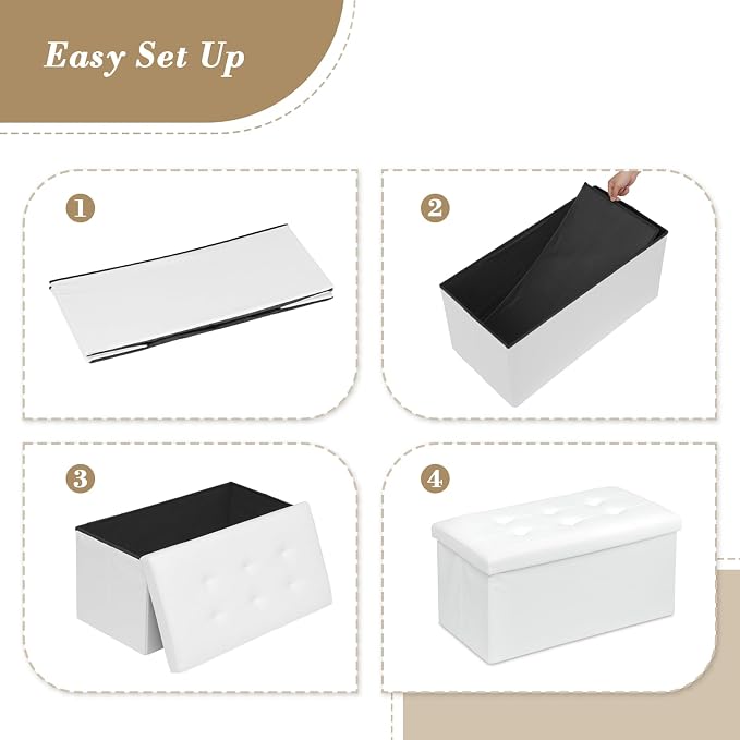 Athena Collection Leather Ottoman with Storage, 30 Inches Large Storage Ottoman Bench with 90L Storage, End of Bed Bench Foot Rest for Living Room, Bedroom, Entry, White