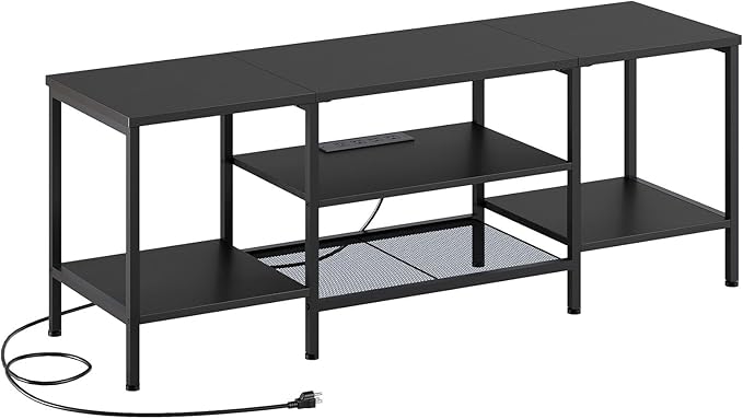 HOOBRO TV Stand with Power Outlets to 65 Inches, TV Console Table with Open Storage Shelves, Industrial Media Entertainment Center for Living Room Bedroom, Black BB40DS01