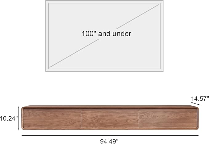 Floating TV Stand - Wall Mounted Mid Century Entertainment Center with 3 Storage Drawers, Modern Media Console Fits 65-100 Inches TV for Living Room (Walnut, 94.49", Wall Mounted (Floating))