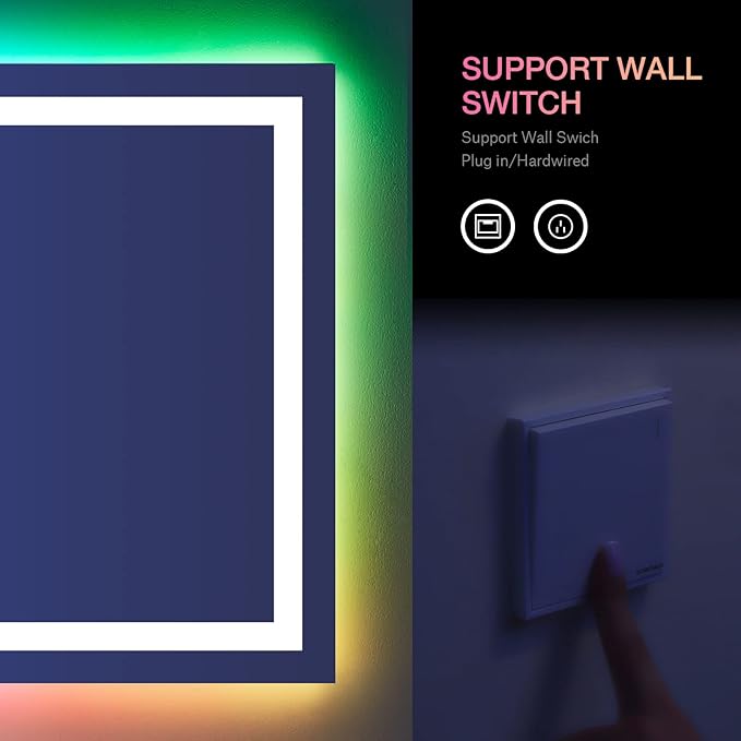 LOAAO 30"X36" LED Bathroom Mirror with Lights, Anti-Fog, Dimmable, RGB Backlit + Front Lighted, Bathroom Vanity Mirror for Wall, Memory Function, Waterproof, Tempered Glass
