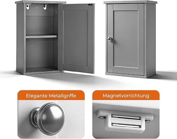 VINGLI Bathroom Wall Cabinet, Gray Medicine Cabinet with Single Door, Small Over Toilet Storage Organizer with Adjustable Shelf, Hanging Kitchen Cupboard for Laundry Room, 13.7x7.5x19.7 Inch