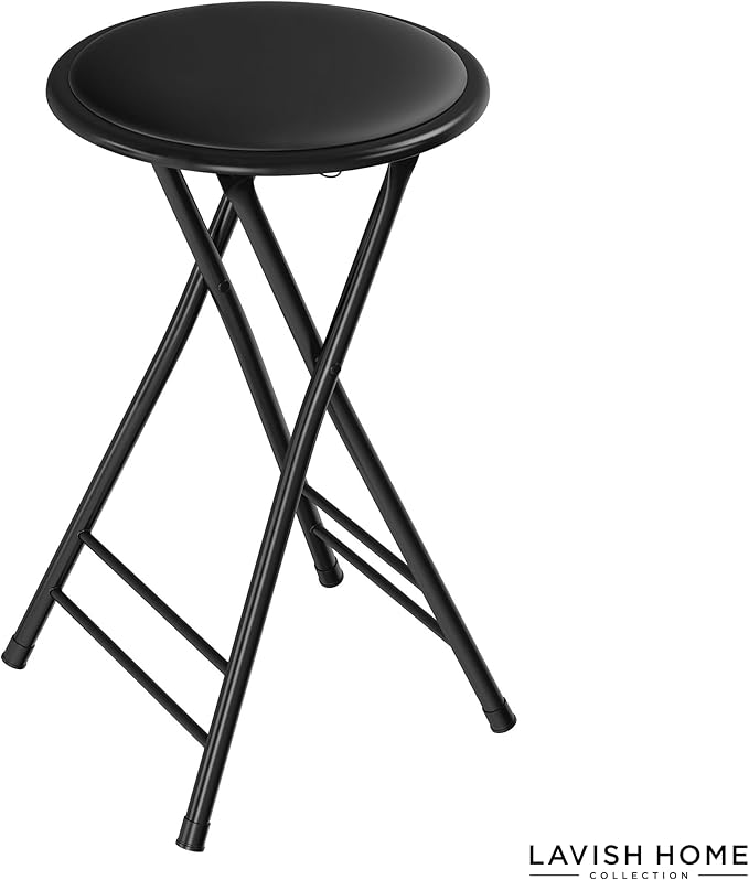 Lavish Home Folding Stool - Backless 24-Inch Stool with 225lb Capacity for Kitchen or Rec Room - Portable Indoor Counter Bar Stools (Black)
