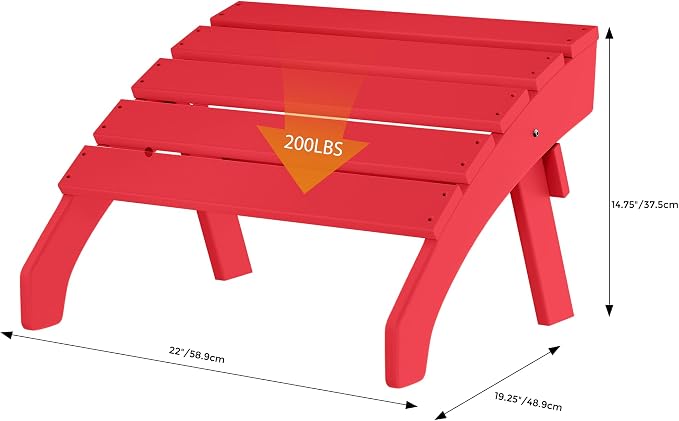 Costaelm Adirondack Chair Footrest, Patio Footstool, Ottoman Outdoor Foot Rest for Patio Waterproof, Adirondack Ottoman Patio Footstool, Red