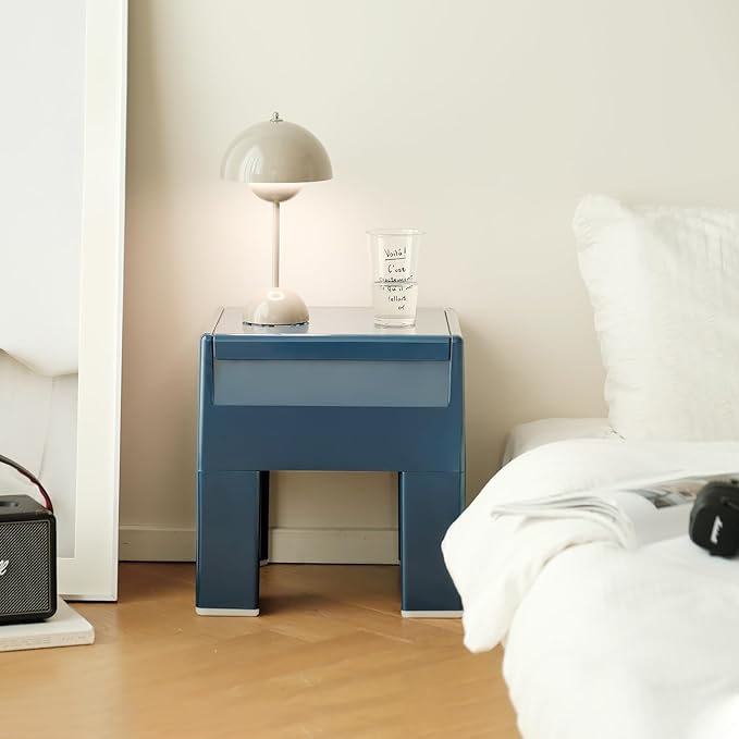 Nightstand Bedside Table with Storage Space, Multifunctional Colorful Plastic End Table Small Side Table for Bedroom, Dorm and Small Spaces, Easy Assembly(11.8" D x 15" W x 15.7" H, Blue)