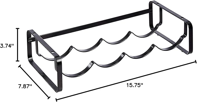Amazon Basics Tabletop Stackable 4-Bottle Metal Wine Rack, Wine Storage, Space Saving, No Assembly Required, 3.74"D x 15.75"W x 7.87"H, Black