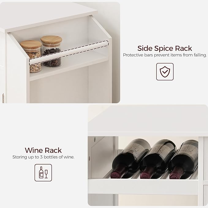 MAHANCRIS Kitchen Island with Power Outlet, Kitchen Storage Island with Drawer, Rolling Kitchen Cart on Wheels, Spice Rack, Towel Rack, Wine Rack, for Dining Room, White KIWT122E01