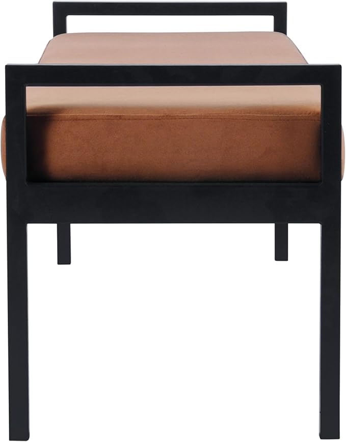 HomePop Modern Velvet Metal Bench| Modern Bench with Metal Leg | Bench for Living Room & Bedroom | Decorative Home Furniture - Cognac Velvet