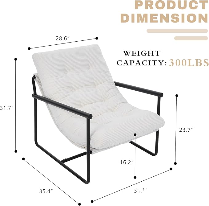 Modern Accent Chair for Living Room,Arm Chair with Metal Frame,Upholstered Armchair with Soft Cushion for Bedroom Lounge Reading Room (Beige)