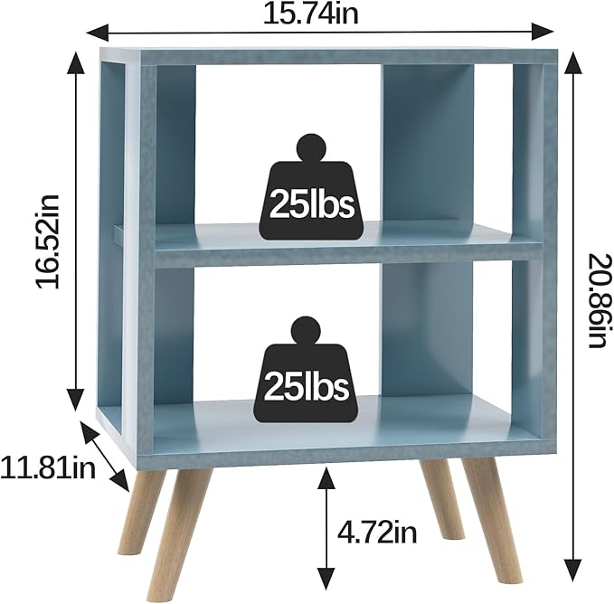 Aenuert Night Stand, Blue Kids Nightstand, Modern End Table with Open Storage, 2-Tier Nursery Bedside Table for Small Space, Living Room, Bedroom