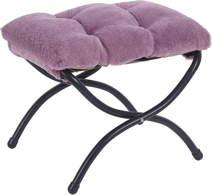 LITA Folding Upholstered Footrest Stool, Modern Small Portable Accent Ottoman with Detachable Thick Cotton Cushion Padded Sofa Stool with Metal Frame for Lazy Chair, Living Room & Bedroom
