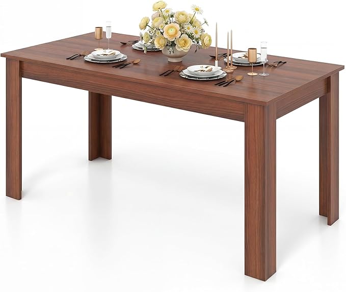 Giantex Dining Table for 4-6, 63" L Large Farmhouse Kitchen Table, Wooden Rectangular Dinner Table for Living Dining Room, Home Office, Dinette, 330LBS Capacity, Walnut
