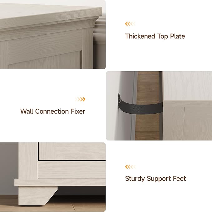 ONBRILL 63 Inch Buffet Cabinet with Storage, Large Sideboard Cabinet with 4 Carved Doors, Modern Credenza Storage Cabinets w/Adjustable Shelves for Kitchen, Living Room, Off White
