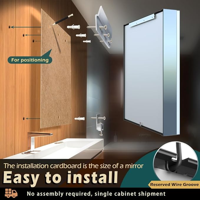 KWW LED Lighted Bathroom Medicine Cabinet with Sockets & USBs, Defogger, Dimmable, 3 Color Light Makeup Mirror, Easy to Install, Wall Mounted Cabinet (2 door-31 * 34)