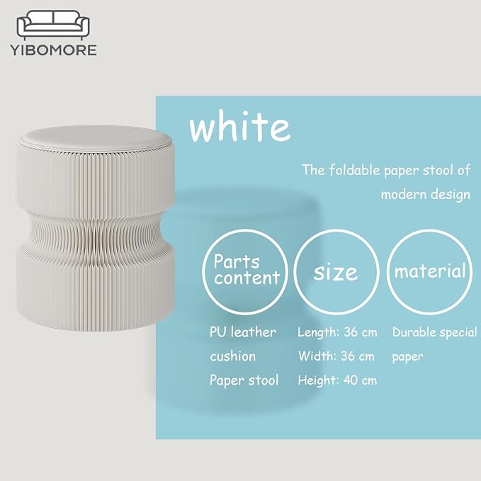 Folding Stool, 660lb Load Capacity Foldable Paper Stool - 15.7 Inch Modern Minimalist Stool for Living Room, Eco-Friendly Kraft Paper Honeycomb Design, Folds Flat to 1.2 Inch (white A, 15.7in)