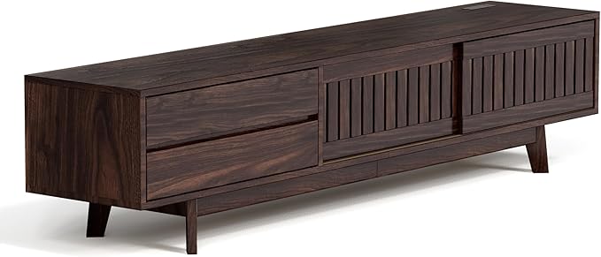 TV Stand for up to 85 Inch TVs, 78.7" Entertainment Center with Storage & Power Outlet, Mid Century Modern Media Console w Drawers and Sliding Door, Television Stands for Living Room, Walnut