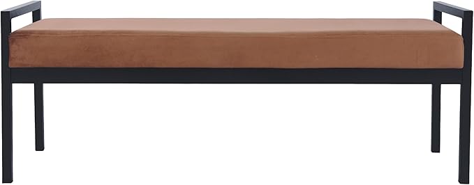 HomePop Modern Velvet Metal Bench| Modern Bench with Metal Leg | Bench for Living Room & Bedroom | Decorative Home Furniture - Cognac Velvet