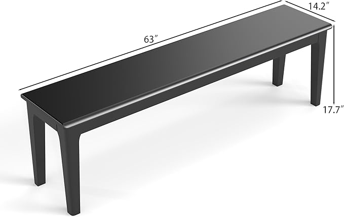 Dining Bench 63" Wood Solid Oak Wooden Bed End/Entryway Bench for Bedroom Living Room Kitchen(Black)