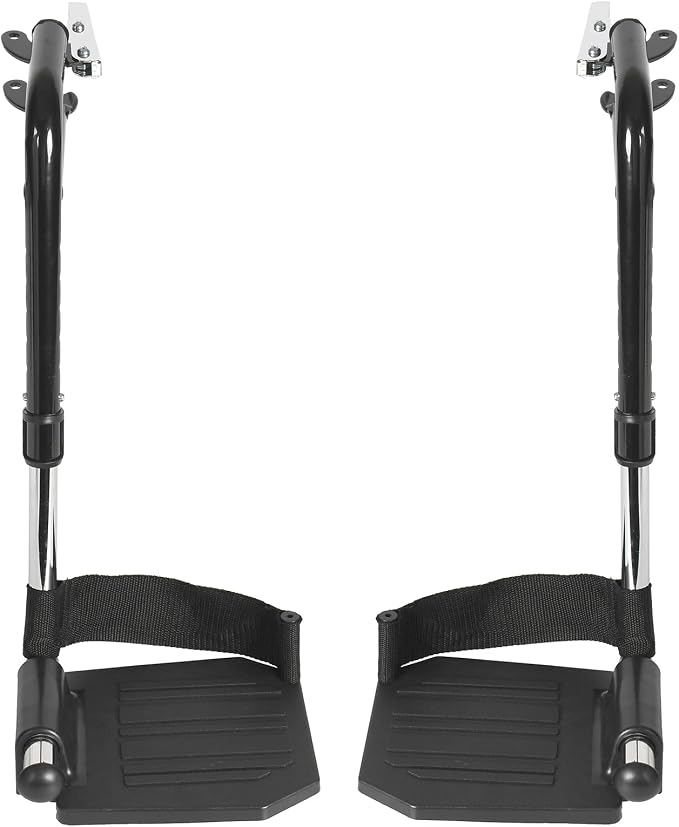 Universal Wheelchair Footrest Replacement - Adjustable Composite Footboard & Heel Loop, Foldable Comfort Support, Affordable, Black, Lightweight, Easy Installation