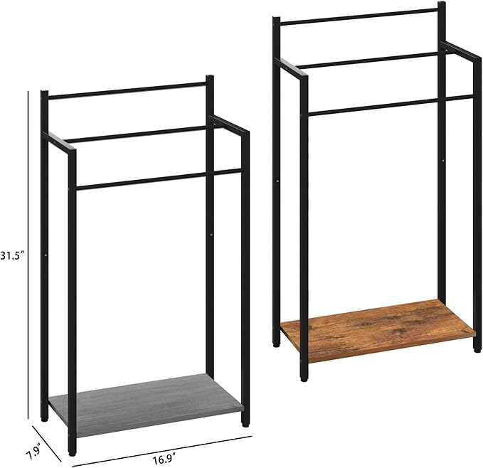 Freestanding Towel Rack, 3 Tier Blanket Ladder Stand with Oak Grey Wooden Shelf for Bathroom Living Room (31.5" H x 16.9" W x7.9 D)