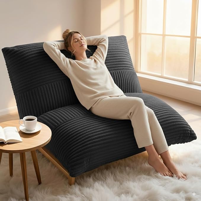 Oversized Cloud-Like Couch Single Seat, Extra-deep Seat Soft for Living Room, Minimalist Convertible Stuffed Bean Bag Cushion with Removable Washable Cover, Corduroy Dark Grey