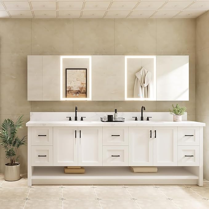 Spliceable Modular Bathroom Medicine Cabinet with Soft Close Doors with Glass on Both Sides, Reversible Wall Mounted Mirror (28" L x 20" W)