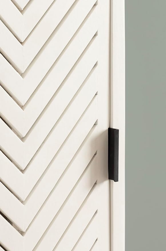 Kate and Laurel Mezzeta Decorative Modern One-Door Floating Bathroom Cabinet, 15 x 7 x 28, White, Decorative Over Toilet Storage Cabinet Made from Solid Mango Wood with Slatted Chevron Design