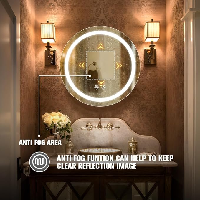 Round Medicine Cabinet with Light,3 Color Temperature,Dimmer,Defogger,32inch,Gold