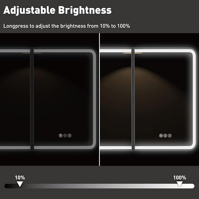 32 x 30 Inch Recessed Medicine Cabinet Mirror with Lights, Wall Mounted LED Bathroom Mirror Cabinet, Dimmable, Anti-Fog, Memory Function, 3 Color Modes, Adjustable Shelf, ETL Certified, Black