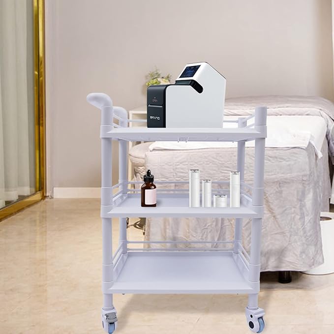 3 Tier Rolling Medical Storage Shelves Rack with Wheels - Beauty Salon SPA Medical Rolling Cart with 360 Silent Swivel Wheels